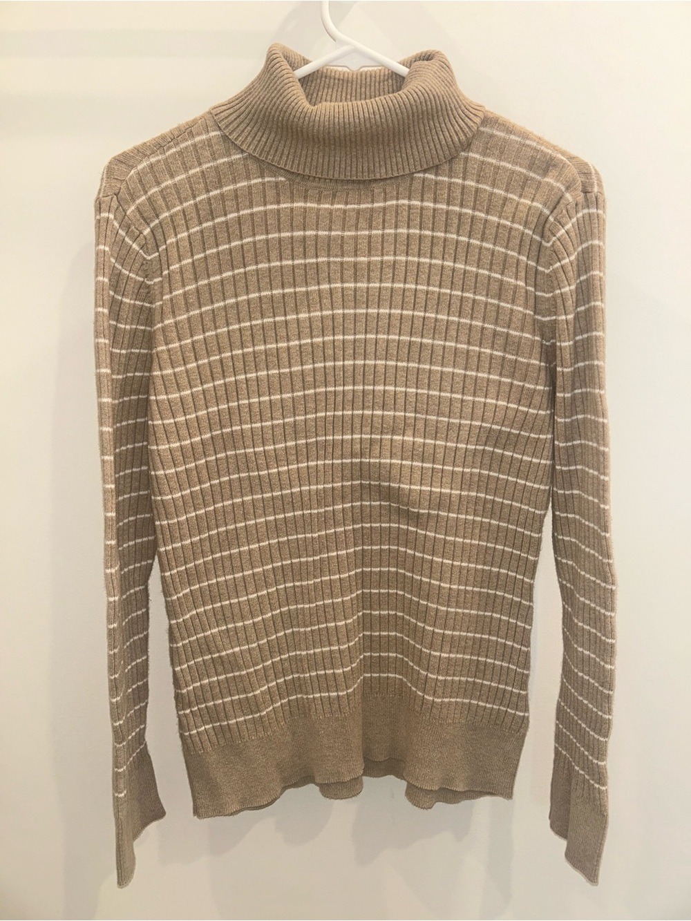 croft & barrow Tan and White Striped Turtleneck Sweater